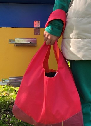 Large two-color shopper for shopping "Rick", bag handmade.3 photo