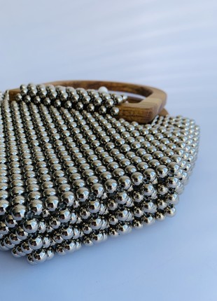 BAG made of beads, handmade, wooden handles, minimalism, gift for a girl, aesthetic bag metal beads7 photo