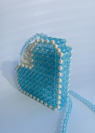 BAG made of beads over the shoulder, soft blue color, minimalism, gift for a girl, aesthetic bag3 photo