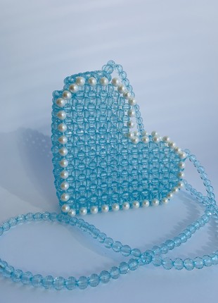 BAG made of beads over the shoulder, soft blue color, minimalism, gift for a girl, aesthetic bag4 photo
