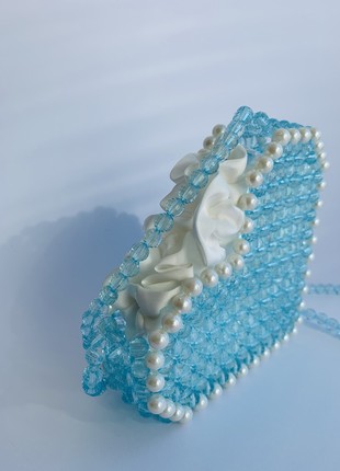 BAG made of beads over the shoulder, soft blue color, minimalism, gift for a girl, aesthetic bag6 photo