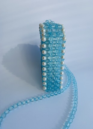 BAG made of beads over the shoulder, soft blue color, minimalism, gift for a girl, aesthetic bag5 photo