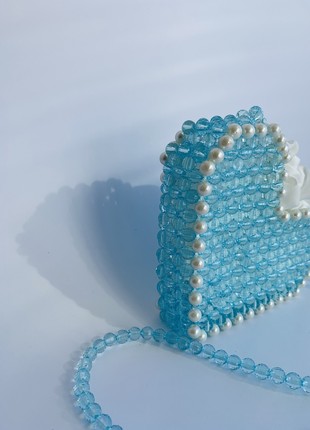 BAG made of beads over the shoulder, soft blue color, minimalism, gift for a girl, aesthetic bag8 photo