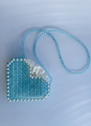 BAG made of beads over the shoulder, soft blue color, minimalism, gift for a girl, aesthetic bag2 photo