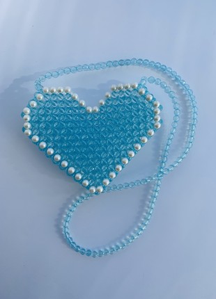 BAG made of beads over the shoulder, soft blue color, minimalism, gift for a girl, aesthetic bag9 photo
