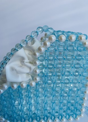 BAG made of beads over the shoulder, soft blue color, minimalism, gift for a girl, aesthetic bag10 photo