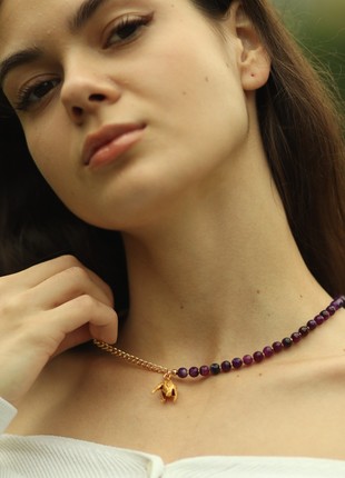 Necklace with Real Rose Pendant and agate beads1 photo