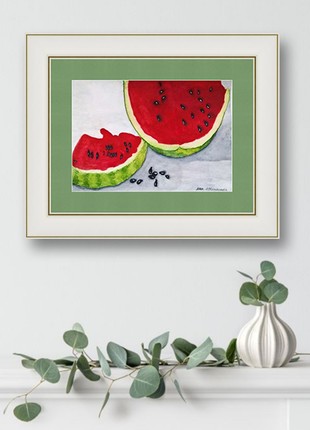 Still life in watercolor with watermelon