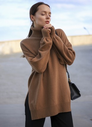 Brown Woolen Sweater With Slits SHTOYKO