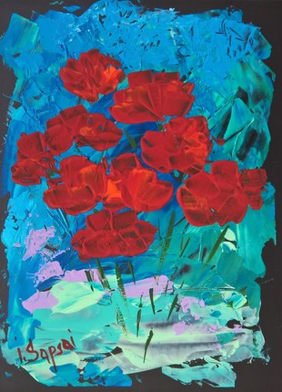 Red poppies painting. Flower painting. Wildflower painting