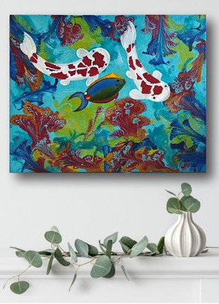 Koi fish painting. Fish artwork. Original painting