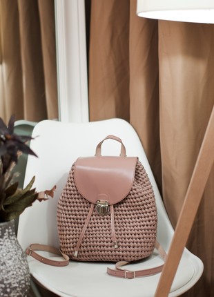 Crochet backpack  with leather fittings2 photo