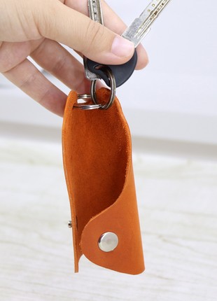 Leather Minimalistic Orange Key Organizer Case with Button, Key Holder/ Orange3 photo