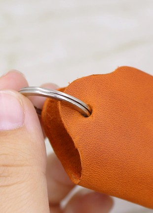 Leather Minimalistic Orange Key Organizer Case with Button, Key Holder/ Orange8 photo