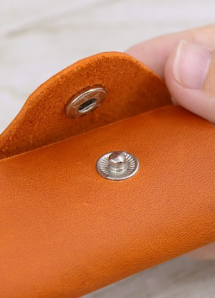 Leather Minimalistic Orange Key Organizer Case with Button, Key Holder/ Orange7 photo