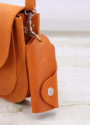 Leather Minimalistic Orange Key Organizer Case with Button, Key Holder/ Orange