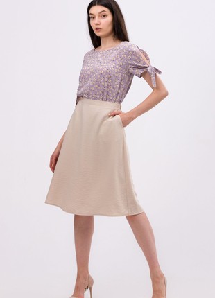 Beige viscose linen skirt with an elastic band 6259
