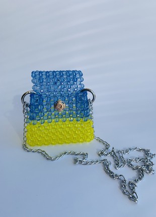 Yellow-blue Ukrainian bag made of beads mini bag clutch shoulder bag evening bag cute tote bag tote bag aesthetic4 photo