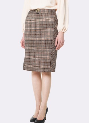Skirt from knitwear in a check belt with a buckle 62502 photo