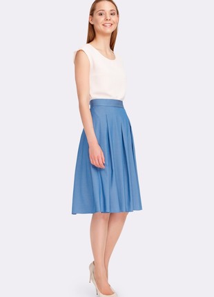 Blue viscose skirt with bow pleats 6242