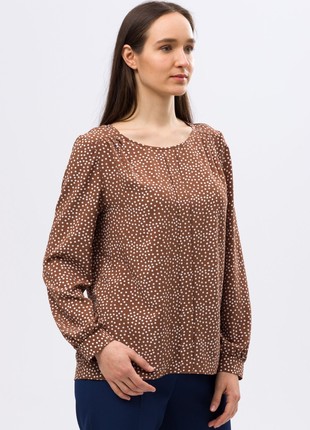 Blouse of chocolate shade with polka dots with a decorative bar 1287k2 photo