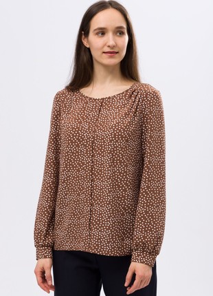 Blouse of chocolate shade with polka dots with a decorative bar 1287k