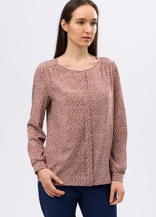Beige polka dot blouse with a decorative strip 12873 photo