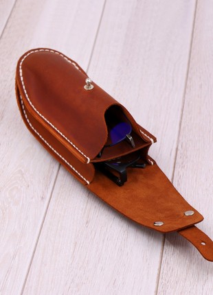 Double handmade leather glasses case on metal belt clip / Brown2 photo