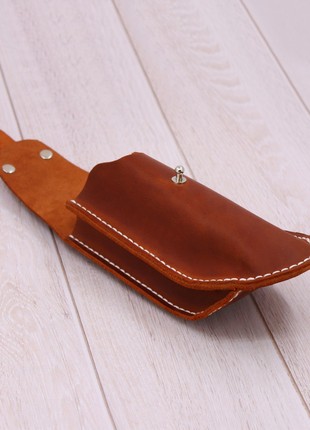 Double handmade leather glasses case on metal belt clip / Brown5 photo