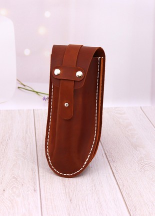 Double handmade leather glasses case on metal belt clip / Brown