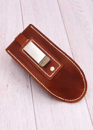 Double handmade leather glasses case on metal belt clip / Brown3 photo