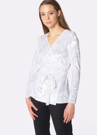 Pearly white blouse with a scent of stretch velor 12673 photo