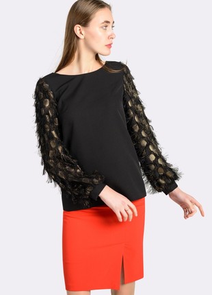 Black blouse with chiffon sleeves 12521 photo