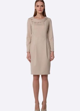 Warm dress with a decorative stand-up collar in ivory 56853 photo