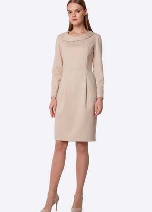 Warm dress with a decorative stand-up collar in ivory 56851 photo