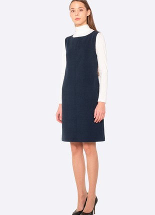 Warm blue sundress dress made of wool fabric 56793 photo