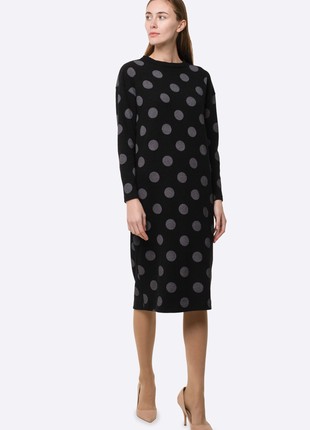 Black knitted dress with a pea print 56683 photo