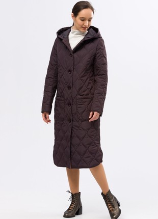 Warm quilted coat in dark chocolate shade 44215 photo