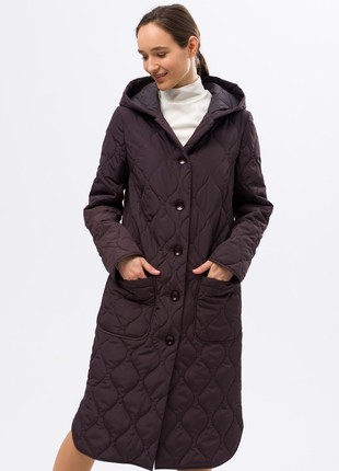 Warm quilted coat in dark chocolate shade 44213 photo
