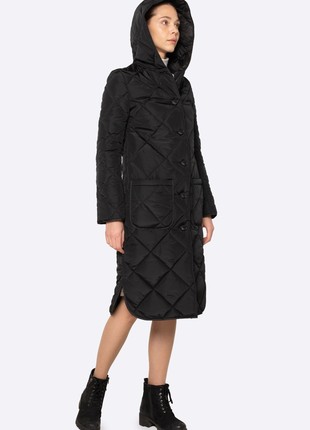 Insulated black quilted coat 44192 photo