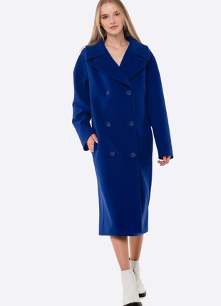 Blue double-breasted wool coat 44152 photo