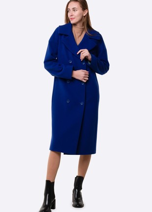 Blue double-breasted wool coat 44155 photo