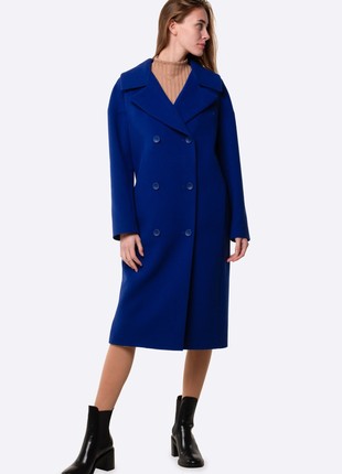 Blue double-breasted wool coat 44153 photo
