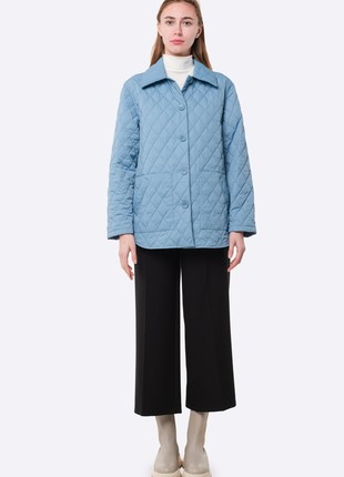 Long quilted jacket of blue color 44172 photo