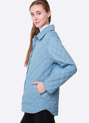 Long quilted jacket of blue color 44174 photo