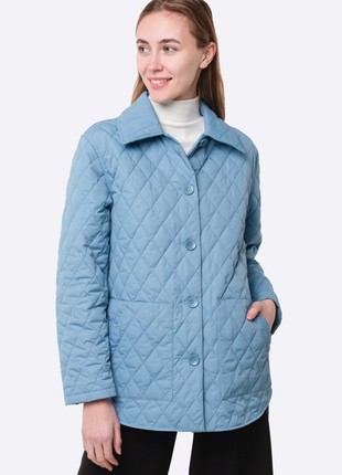 Long quilted jacket of blue color 44171 photo