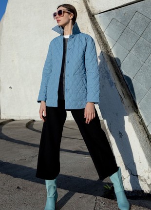 Long quilted jacket of blue color 44176 photo