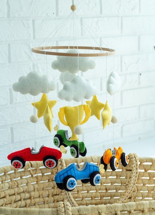 Musical baby mobile with bracket , Baby mobile "Racing cars"1 photo