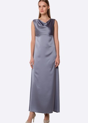 Steel gray satin maxi dress 56782 photo