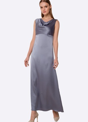 Steel gray satin maxi dress 56781 photo